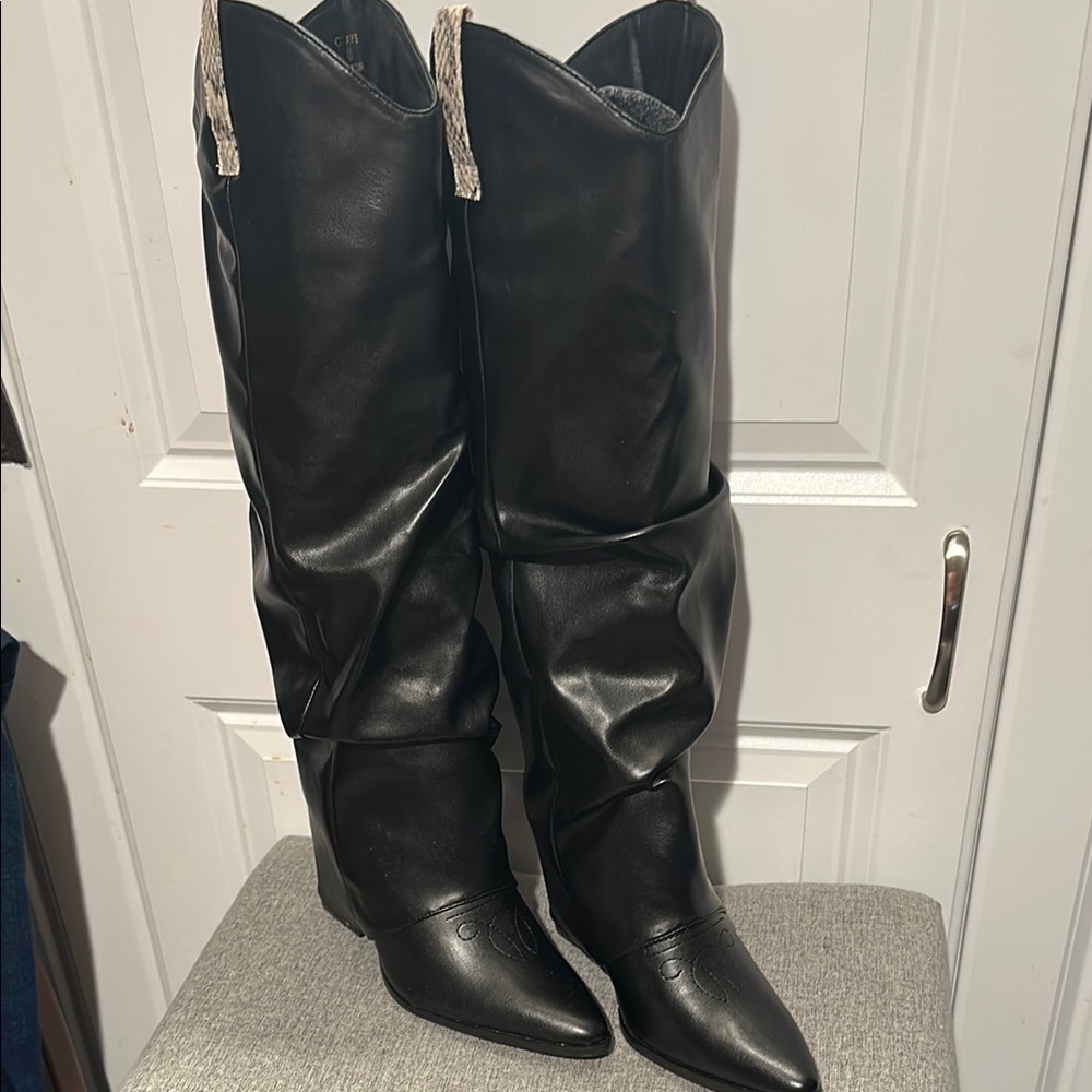 Sleek Black Over the Knee Boots with Medium Heel